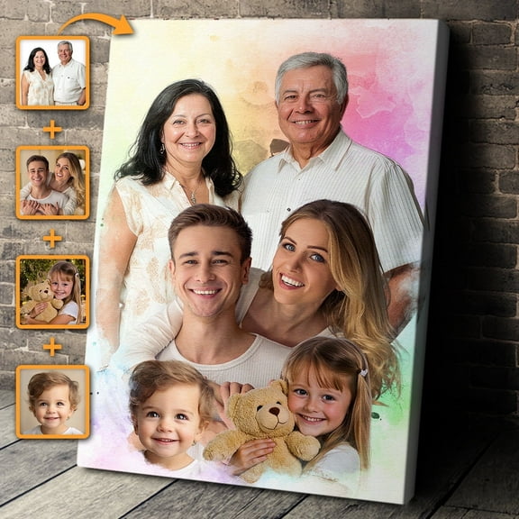 Catygift - Custom Combine Loved Ones From Different Photos - Canvas Wall Art - Personalized Picture Canvas Wall Art - Rainbow Background Family Portrait - Unique Gift For Family Members