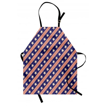 Primitive Country Apron Patriotic Star Pattern in Diagonal Stripes National Theme Print, Unisex Kitchen Bib Apron with Adjustable Neck for Cooking Baking Gardening, Navy Coral Cream, by (Best Over The Counter Scar Removal Cream)