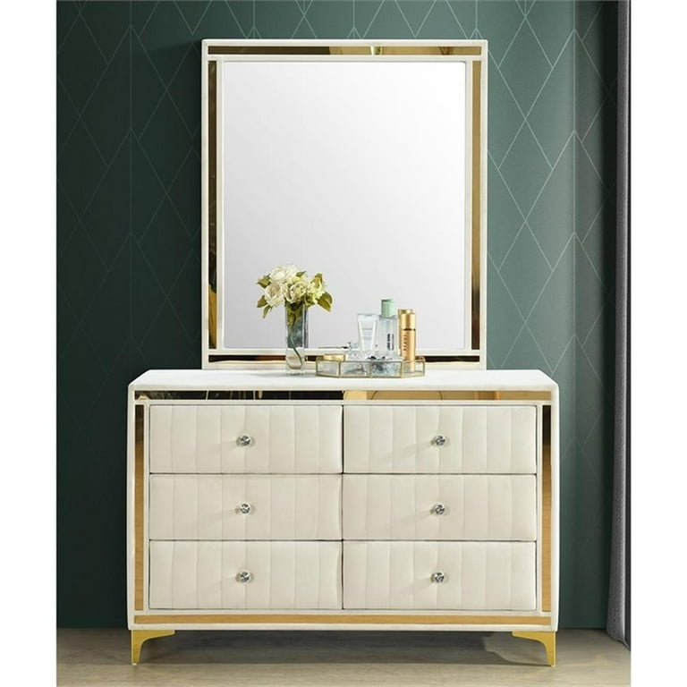 Better Home Products Cream Velvet 6-Drawer Bedroom Dresser with Mirror and Gold Legs - Walmart.com Better Home Products Cream Velvet 6-Drawer Bedroom Dresser with Mirror and Gold Legs - Walmart.com