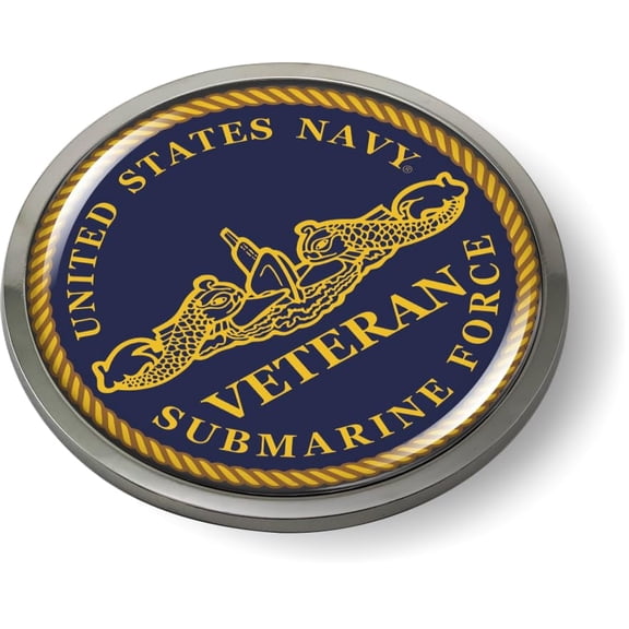 BestLicensePlateFrames - United States Navy Submarine Force Veteran 3D Domed CAR Emblem Badge Sticker Chrome Metal Bezel - Official U.S. Navy Licensed Product