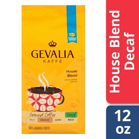 - Gevalia House Blend Ground Decaf Coffee, Decaffeinated, 12 oz Bag