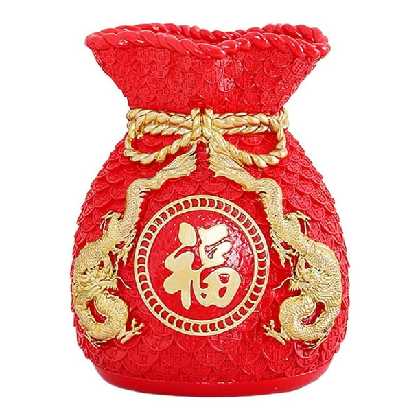 Bolsa de bendición de Feng Shui para Año Nuevo chino, decoración de jarrón, maceta, forma de bolsa bendecida Rojo