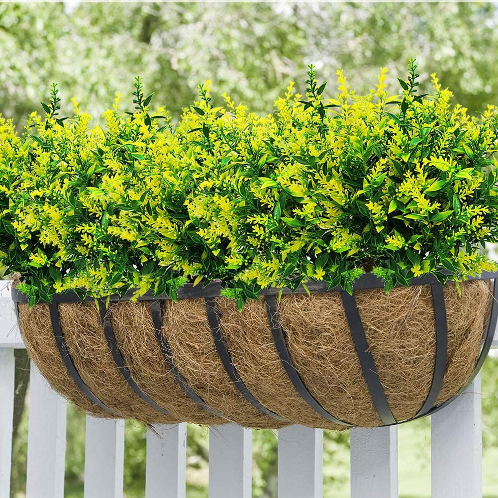 10 Bundles Artificial Lavender Flowers Outdoor Fake Plants Faux Plastic UV Resistant Flowers for Home Garden Porch Window Box and Cemetary Grave Decorations (10, Blue)