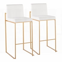Set of 2 Fuji High Back Bar Stools - Gold Steel & White Velvet - Modern Style