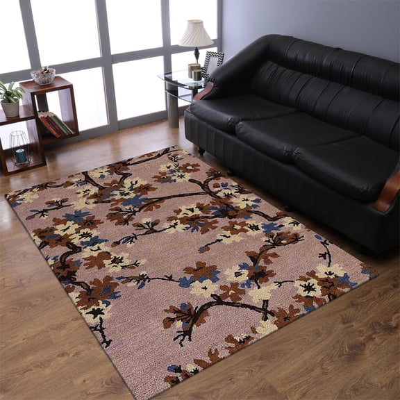 Rugsotic Carpets Hand Tufted Wool Eco-Friendly 4'x6' Rectangle Beige Floral Modern High Pile Thick Handmade Anti Skid Indoor Area Rug K00671