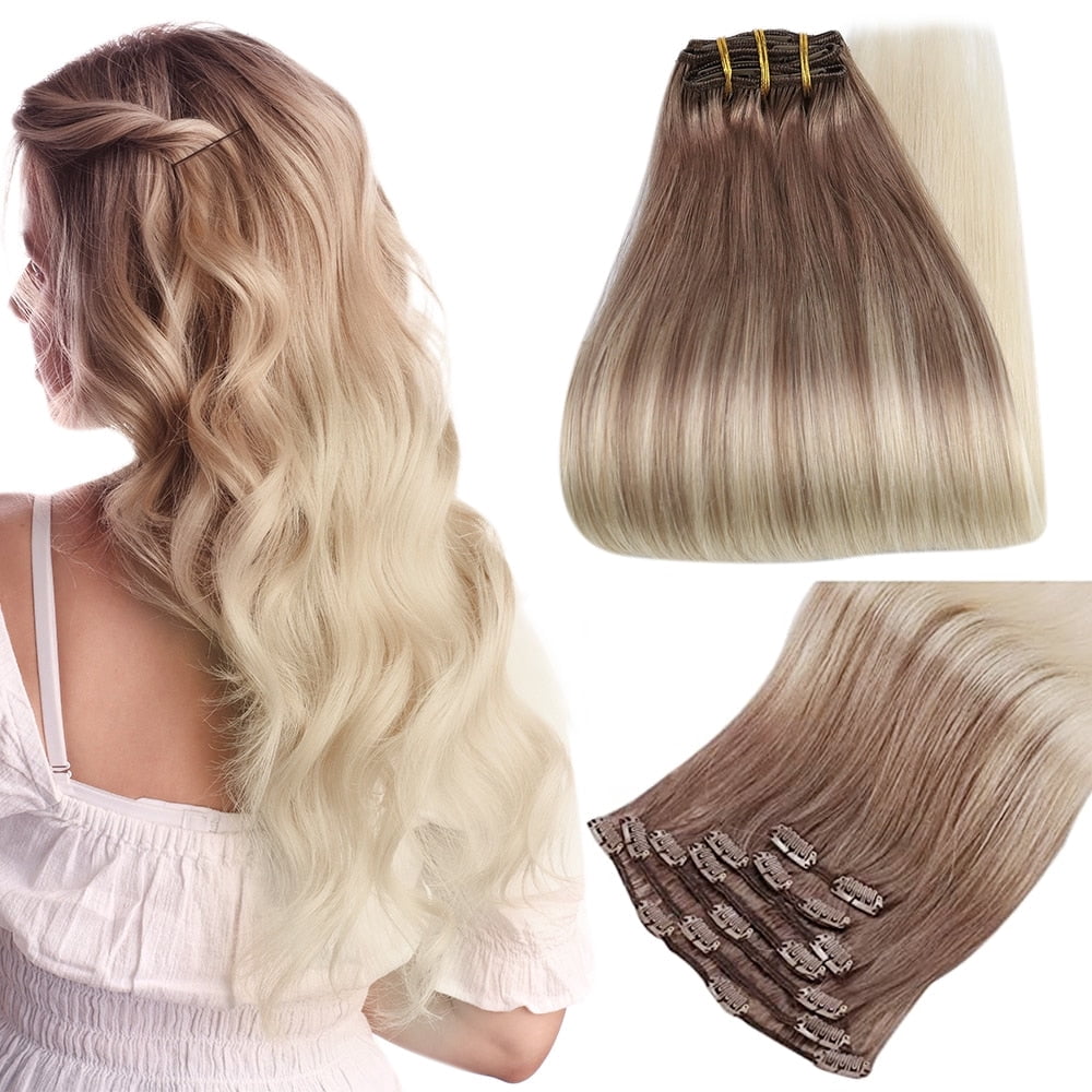 Clip-in Hair Extensions - Human Hair Clips Balayage  display picture 3