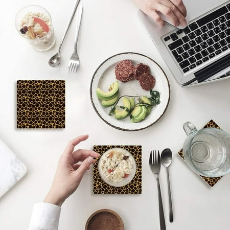 

FMSHPON Leopard Print Set of 4 Coaster for Drinks Absorbent Ceramic Stone Coasters Cup Mat with Cork Base for Home Kitchen Room Coffee Table Bar Decor