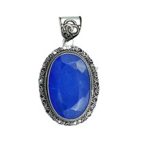 Solid 925 Sterling Silver Pendant For Women Men, Genuine Oval Blue Sapphire Gemstone Amazing Handcrafted September Birthstone Jewelry
