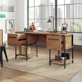thumbnail image 3 of Sauder Iron City Industrial Double Pedestal Office Desk, Checked Oak Finish, 3 of 12