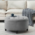 thumbnail image 5 of 30-Inch Round Storage Ottoman, Modern Button Circle Storage Coffee Table with Removable Lid Top,Upholstered Large Footrest Stool for Bedroom,Living Room,Grey, 5 of 16