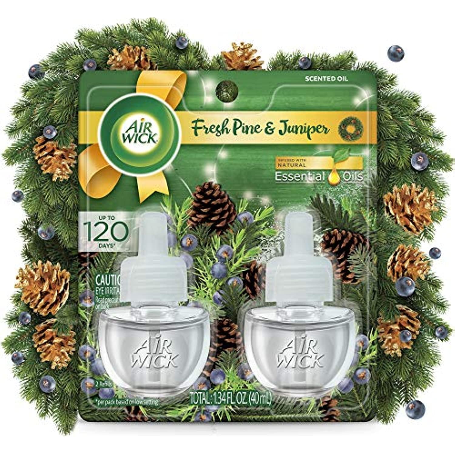 Air Wick Plug In Scented Oil 2 Refills, Fresh Pine And Juniper, Fall Scent, Fall Spray, (2X0