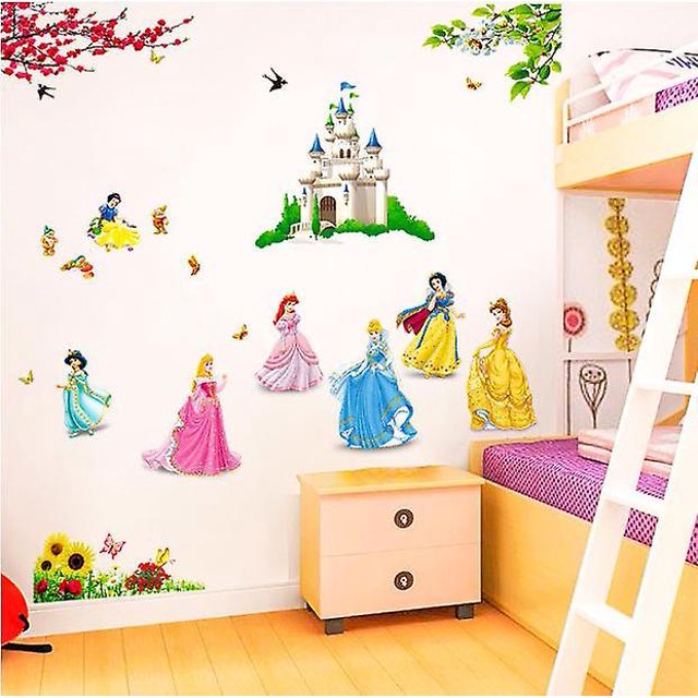 Princesa Belle Ariel Cenicienta decoración de la habitación de la niña pegatinas de dibujos animados papel tapiz autoadhesivo calcomanías regalo para niños, 11 Afortunado Sencillez