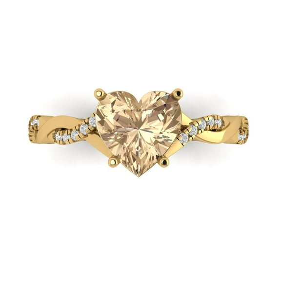 2.1ct Heart Cut Yellow Moissanite 14k Yellow Gold Engraving Statement Bridal Wedding Designer Ring Size 7.5