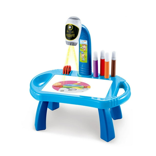Graflsoa Interactive Kids Projection Drawing Table with 32 Patterns, Early Education Art Board, Doodle Projector, Includes Colored Markers, Blue (ABS Material, Built-in Batteries, Ages 3+)