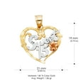 thumbnail image 3 of 14K Tri Color Gold 15 Years Quinceanera Years Heart Charm Pendant with 2.6mm Valentino Star Diamond Cut Chain Necklace - 22", 3 of 6