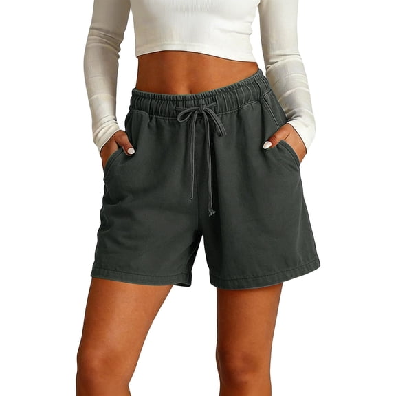 JFGHDG Women's Sweat Shorts with Pockets Cotton French Terry Drawstring Summer Workout Casual Lounge Beach Shorts with Pockets Dark Gray L