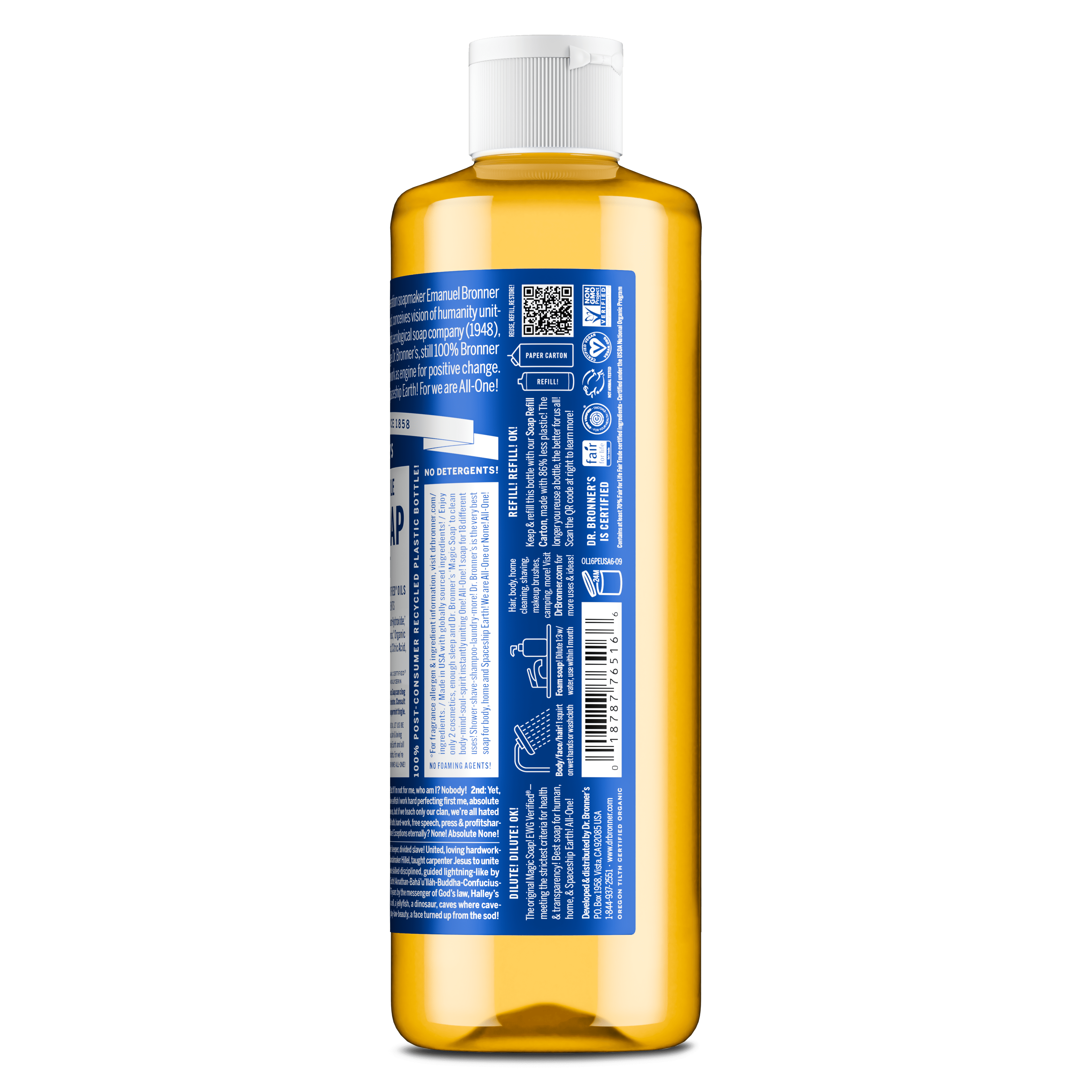 (4 pack) Dr.Bronner's Magic Soap, Peppermint, Pure-Castile Body Wash Liquid Soap, 16 fl oz