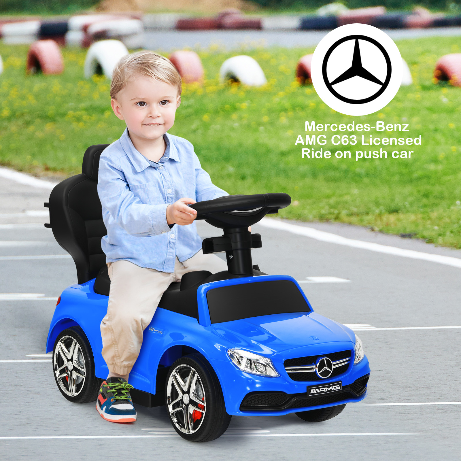 Infans 3 in 1 Ride on Push Car Mercedes Benz Toddler Stroller Sliding Car Blue