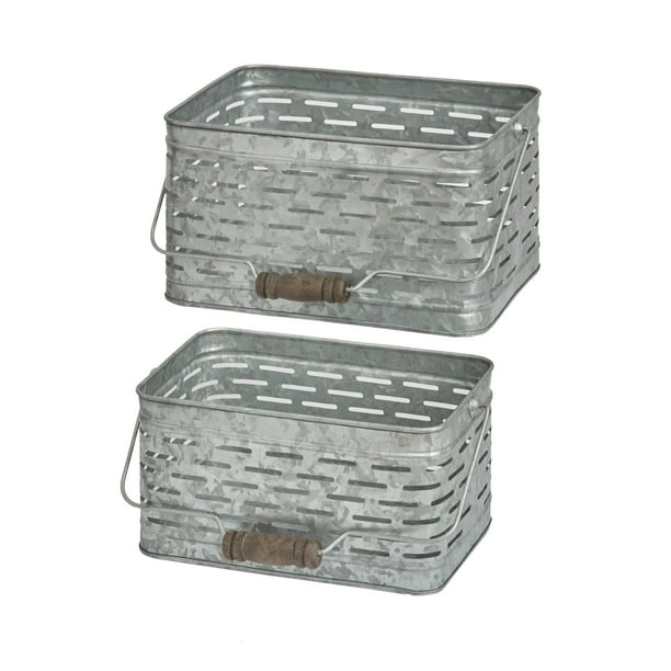 Galvanized Metal Baskets with Handles Small Decorative Storage Bins