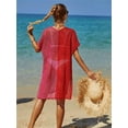 thumbnail image 6 of Kukuzhu Women Beach Cover Up Fringed Knit Crochet Hollow Out Tassel Bikini Blouse Contrast Bright Color Swimsuit Top, 6 of 7