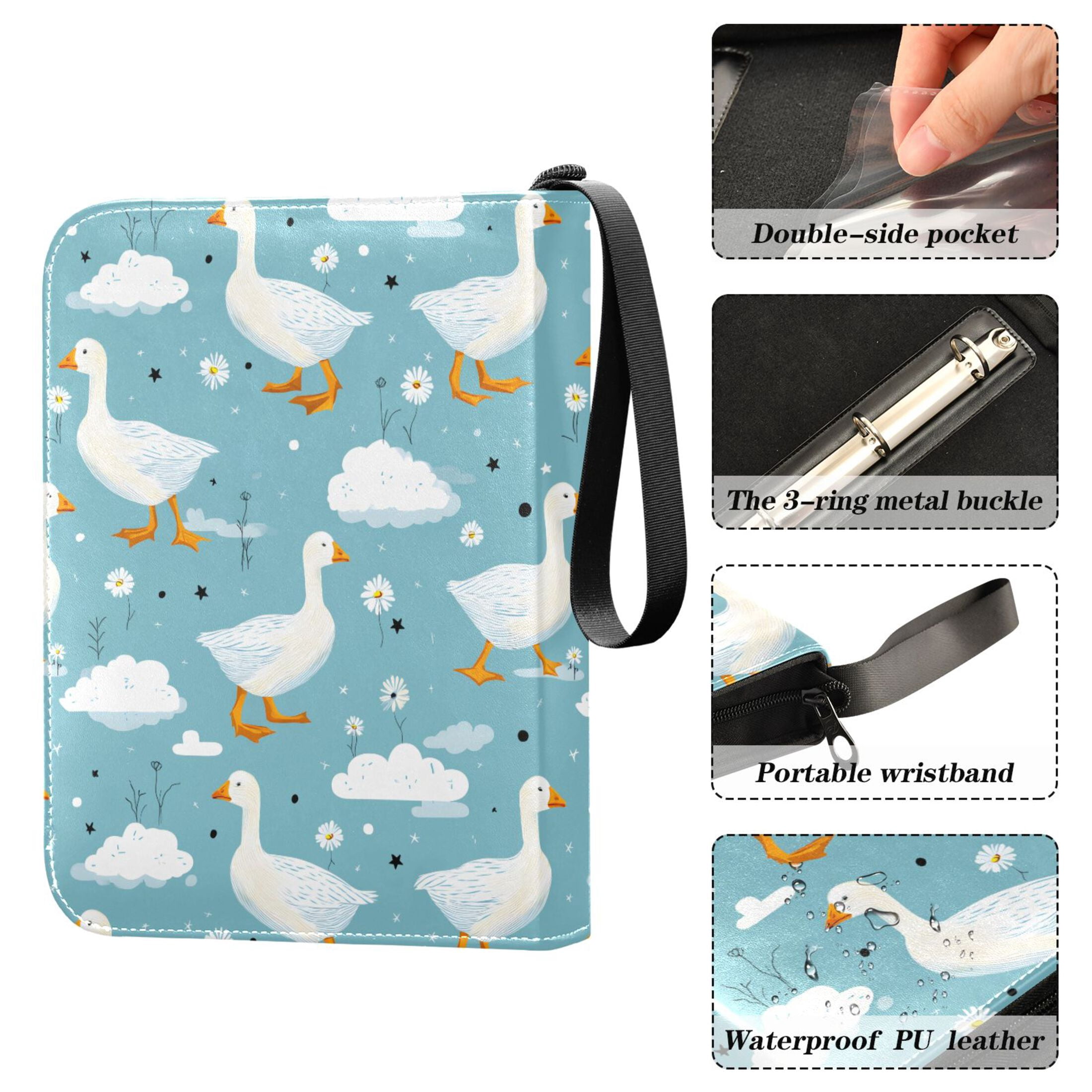 ALAZA Duck Floral Trading Card Binder 4 Pocket Cards Collection Album 400 Folder Holder