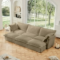 Modern Corduroy 3-Seater Sofa with 3 Ottomans, Oversized and Sturdy Home Theater Sofa