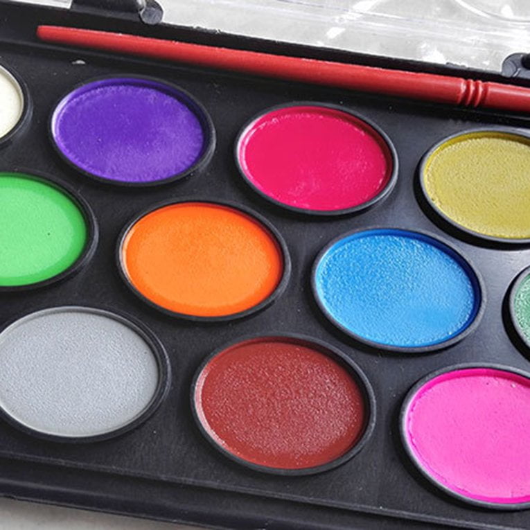 Peinture Aquarelle Solide en Éventail Pliable Portable 18 Couleurs Pigment + Pinceau à Eau Peinture Aquarelle Solide en Éventail Pliable Portable 18 Couleurs Pigment + Pinceau à Eau