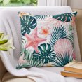 thumbnail image 3 of Pillow Covers 16x16 Set of 2, Summer Coastal Throw Pillow Covers Decorative Couch Cushion Cover, Palm Leaves Botanical Beach Starfish Shell Microfiber Soft Pillowcases for Bedroom Living Room Sofa, 3 of 9