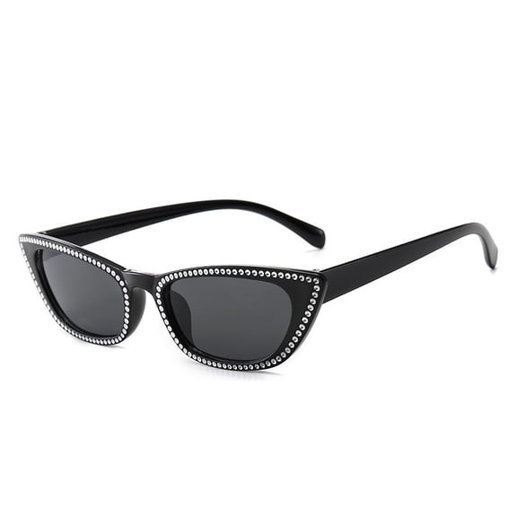 Black Frame All Gray Imitation Diamond Cat-Eye Sunglasses