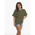 thumbnail image 2 of Women's Oversized Short Sleeve T-Shirt - Loose Fit Crewneck Basic Tee, Casual Summer Top with Rolled Sleeves, 2 of 4
