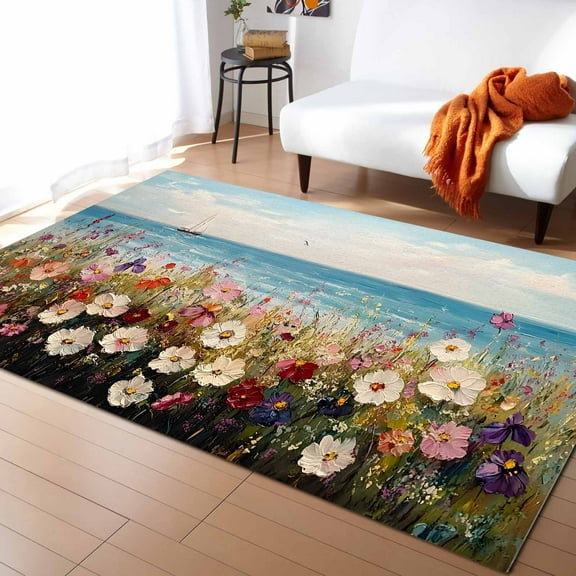 Area Rugs Indoor Non-Slip Rectangle Rug 2x3 Ft Poppy Flowers Rug Rubber Backing Floor Mats Non Shedding Home Decor Carpet for Entryway Living Room