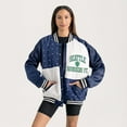 thumbnail image 3 of Women's Gameday Couture  Navy Seattle Sounders FC Refined Rivalries Rhinestone Raglan Full-Snap Varsity Bomber Jacket, 3 of 7