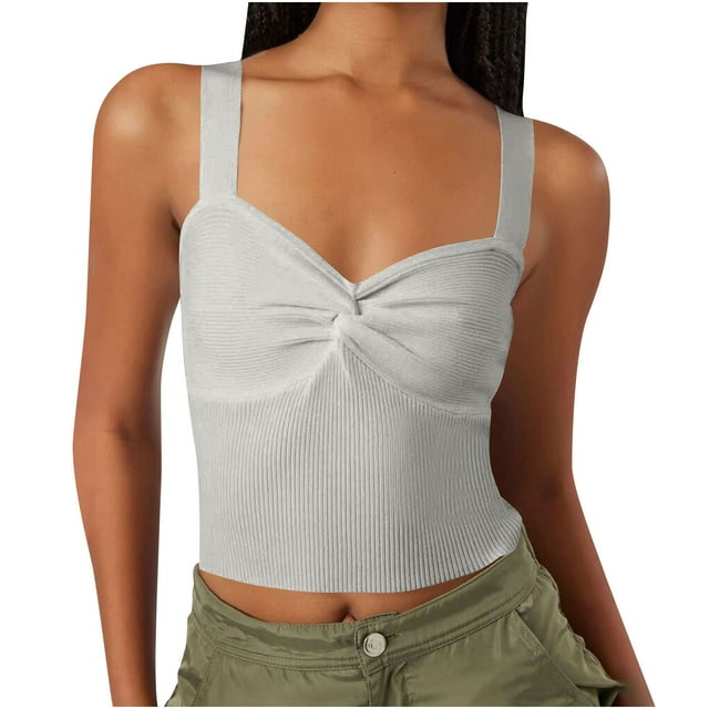 Chbgutlmr Tank Tops for Women Slim Comfy Backless Cropped Going out Tops Ruched Knot Stylish Knitted Shirts
