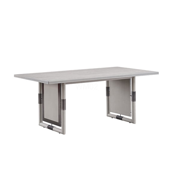 Marta Natural Finish Dining Table for 4, Modern Farmhouse Kitchen Table with Double Pedestal Base, Sturdy Synthetic Wood and Metal Construction
