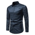 thumbnail image 1 of Camisa formal ajustada informal de color sólido con botones a la moda de manga larga para hombre Pompotops  oipoqjl26062, 1 of 1