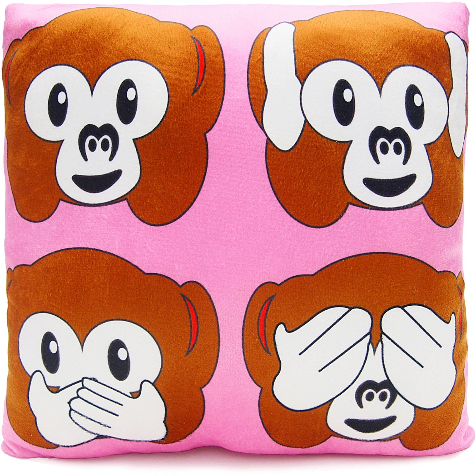 Emoji Monkey Square Pillow, Pink