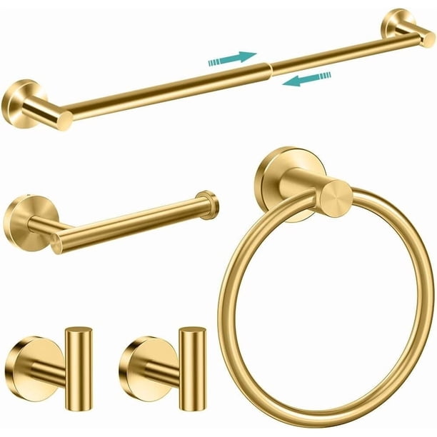 Juego de Accesorios de Baño 5 Piezas Toallero Barra Extra Largo 60 cm + Anillo + Portarrollos + 2 Ganchos Acero Inoxidable 304, Montaje en Pared (5, Plata cepillada)