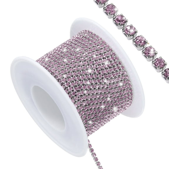 Uxcell 11 Yard Crystal Rhinestone Close Chain Trim, Crystal Rhinestone Strips, Light Purple Rhinestone with Silver Base