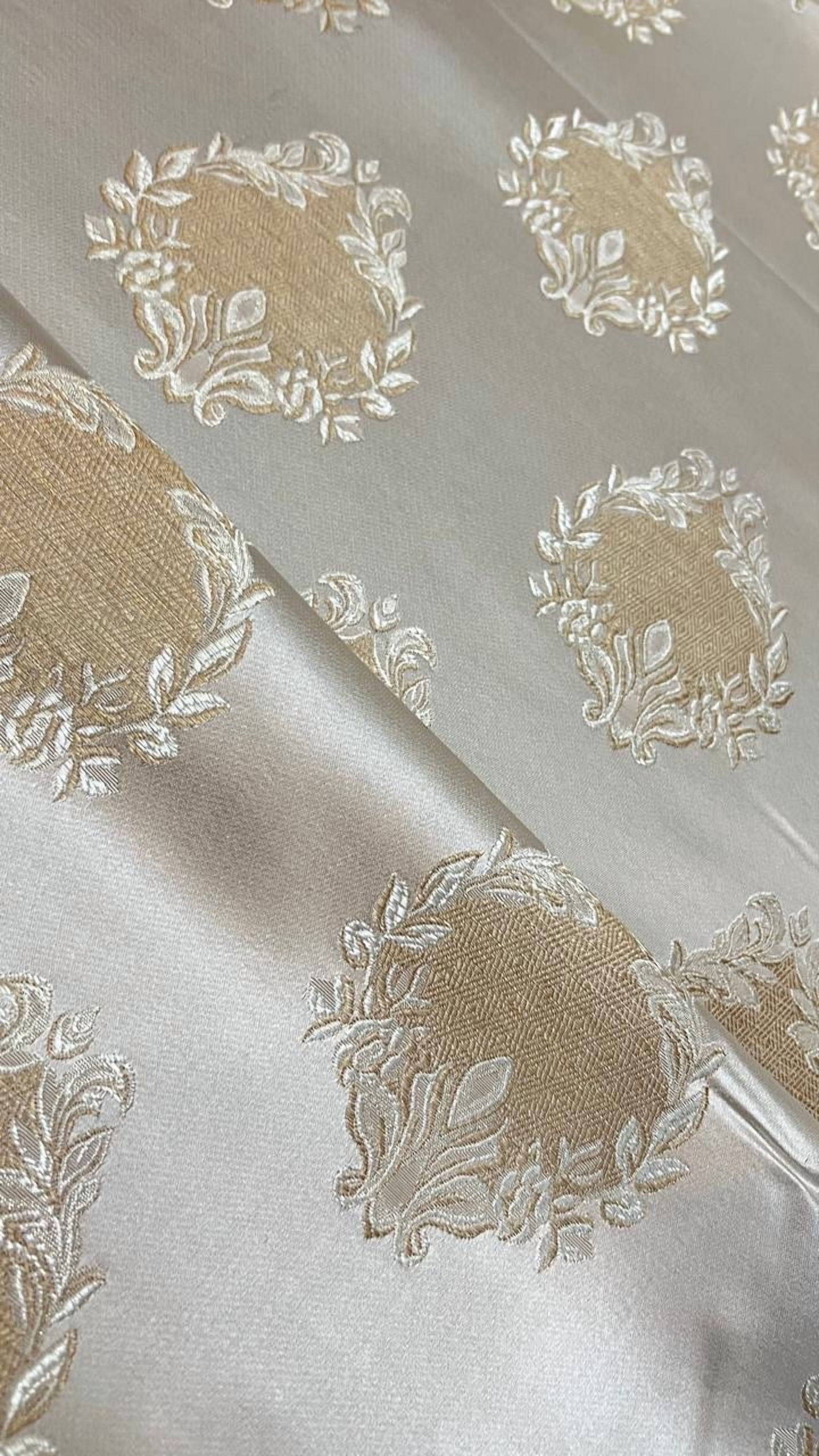 Decora Furnishings Luxurious Woven Jacquard Damask Motif Heavy Furnishing Fabric for Upholstery, Sofa, Chair, Cushion Covers, Head Board - Width 54 inches - Fabric by The Yard (Cream)