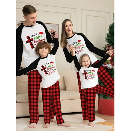 

Ma&Baby Christmas Pajamas Family Matching Pjs Set Xmas Tops and Plaid Pants for Couples Youth