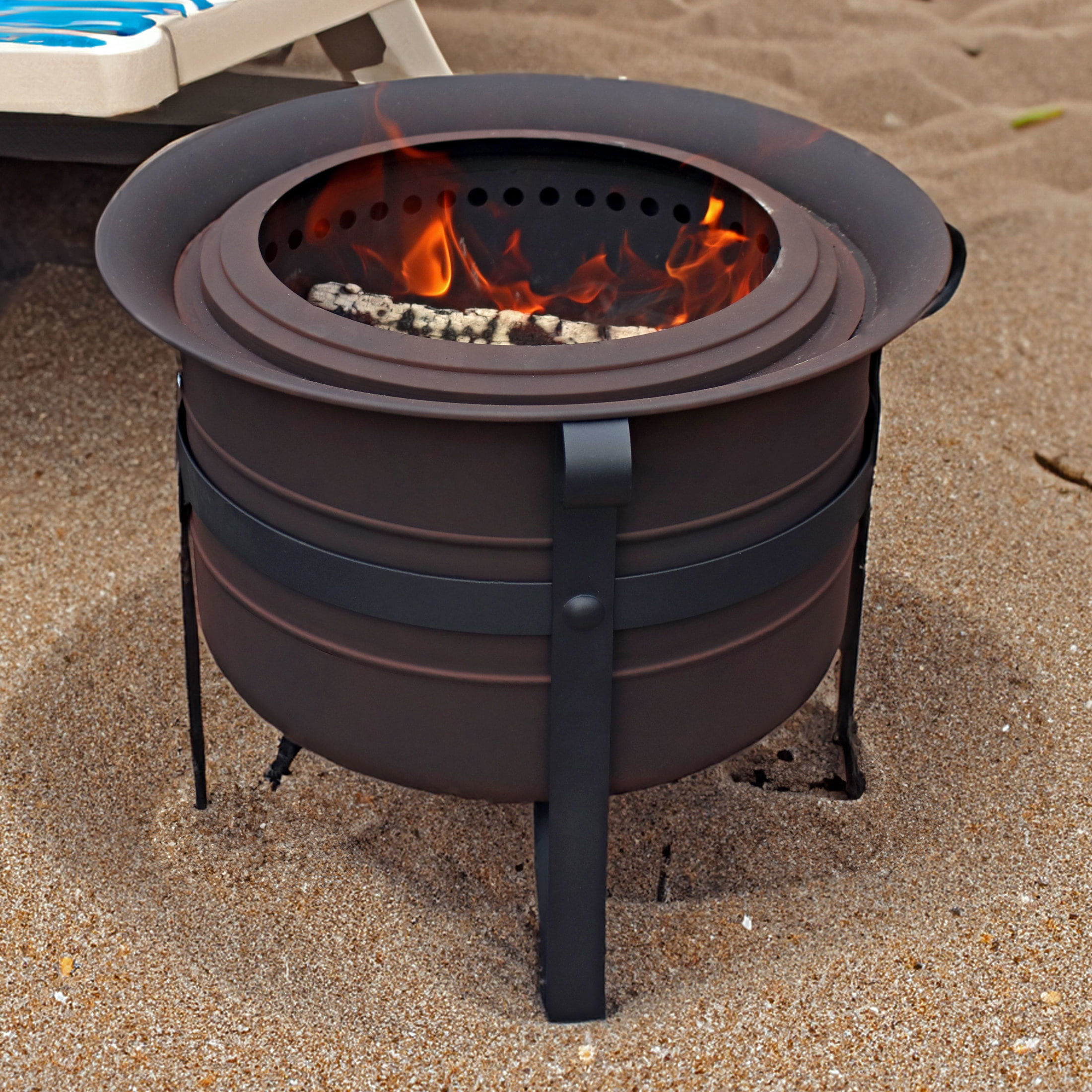 Sunnydaze 23" Round Wood-Burning Bronze Finish Steel Cauldron-Style Smokeless Fire Pit