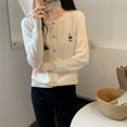 thumbnail image 6 of Women Knitted Sweater Long Sleeve Cute Bear Pattern Draped Cuffs Short Style Lightweight Casual for Autumn Winter Apricot Free Size, 6 of 8