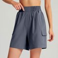 thumbnail image 5 of Iugvhana Women's High Waist Cargo Shorts Elastic Waist Relaxed Fit Pockets Breathable Athletic Training Running Gym Workouts Shorts Gray M, 5 of 6