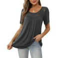 thumbnail image 3 of a.Jesdani Womens Tops Plus Size Short Sleeve Gray Shirts Lace Pleated Tunic Tops 4XL, 3 of 8