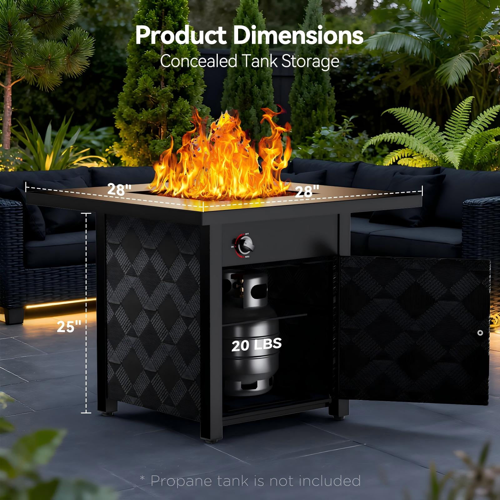 Philergo 28" Propane Fire Pit, 50,000 BTU Square Gas Fire Pit Table for Patio Garden Party with Lava Rocks, Removable Lid, CSA-Certified