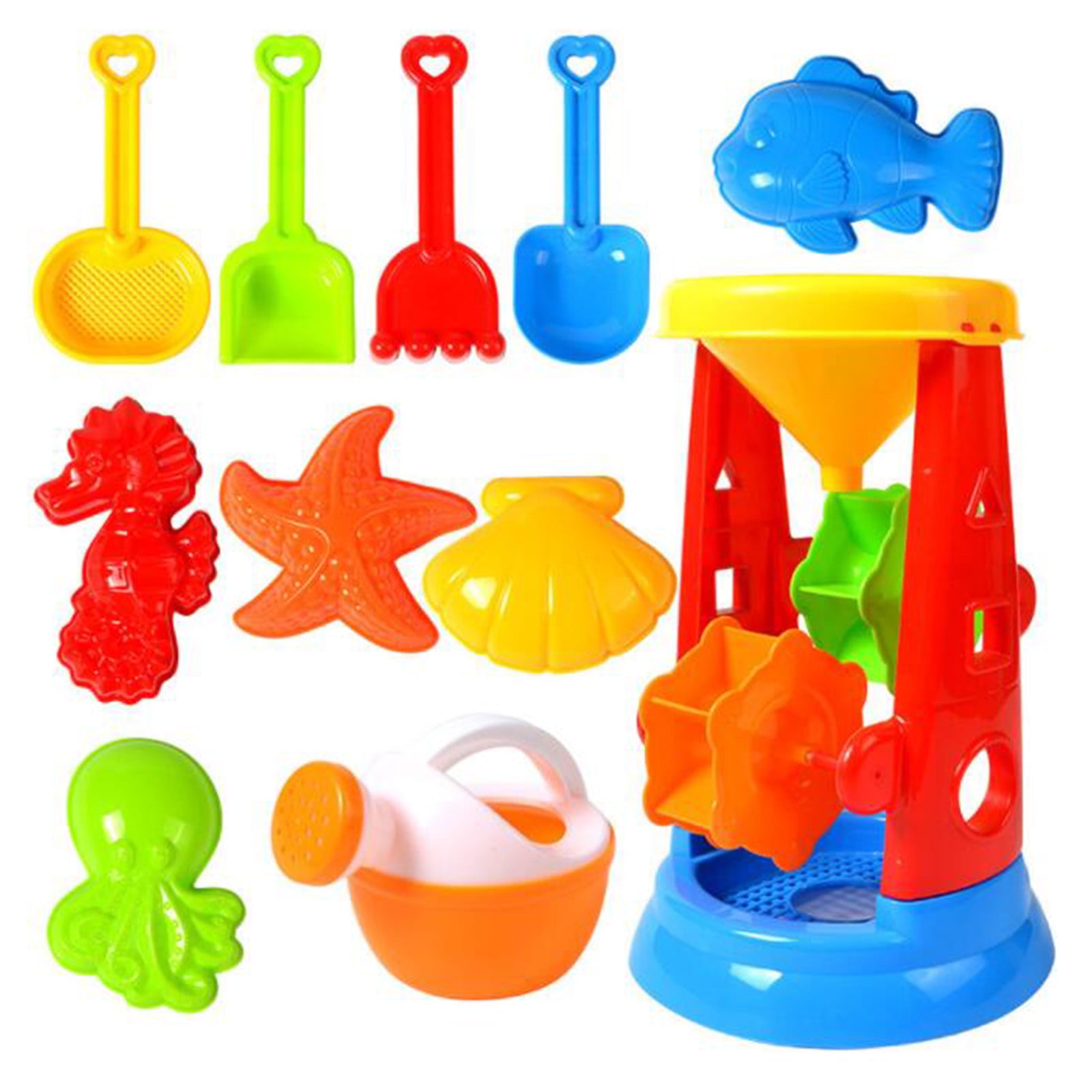 11 Piece Beach Toy Sand Set With Large Hourglass Summer Outdoor Play Kit For Kids Sandpit Water Table Activity Shovel Bucket Mold Set Durable Plastic Construction Random Color Assortment