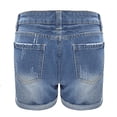 thumbnail image 3 of QATAINLAV Womens Button Mid Waist Daily Jean Shorts Casual Ripped Frayed Hem Distressed Denim Shorts Basic Solid Short Jeans with Pockets Holiday Sales Blue L, 3 of 5