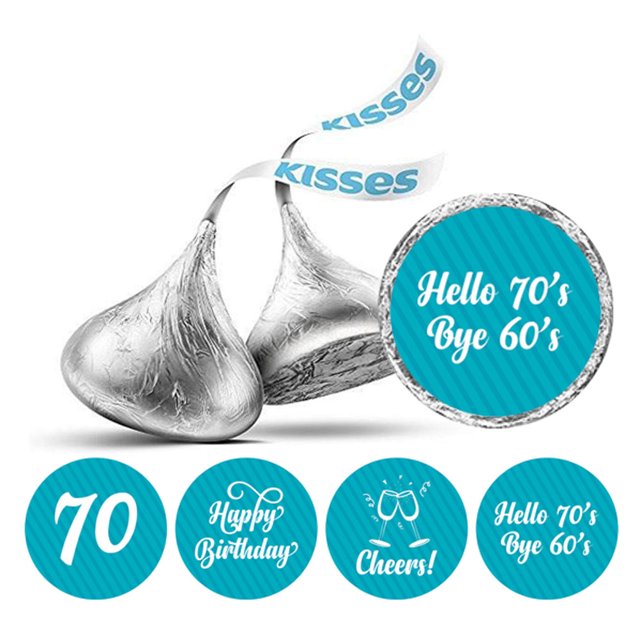 Darling Souvenir chocolate Labels DIY 190 Pcs Cheers 70th Birthday Theme Stickers-Turquoise Blue