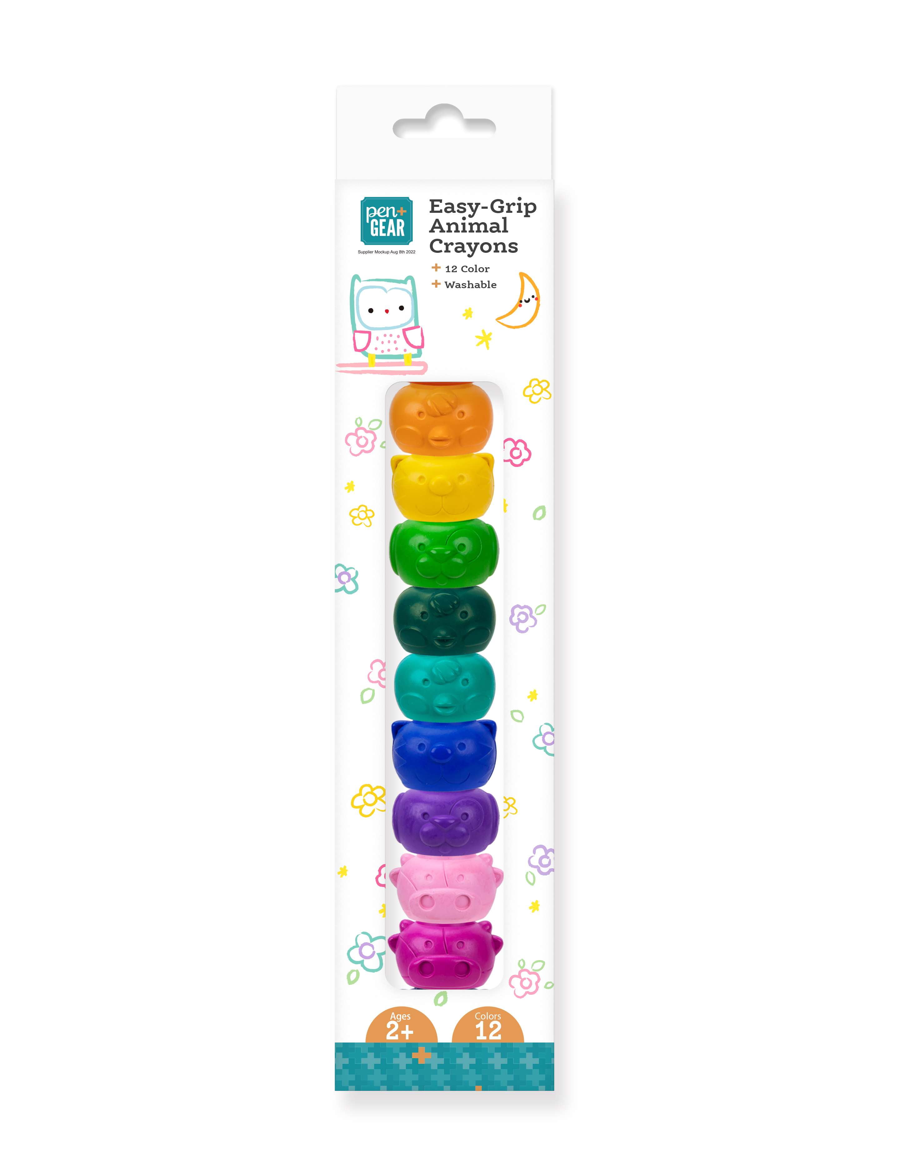 (2 pack) Pen+Gear Animal Stackable Crayons, Assorted Colors, 12 Count