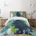 thumbnail image 3 of Ambesonne Navy Quilted Bedspread Set 2 Pcs, Grunge Abstract Flowers, Twin Size, Pale Green Navy Blue, 3 of 6